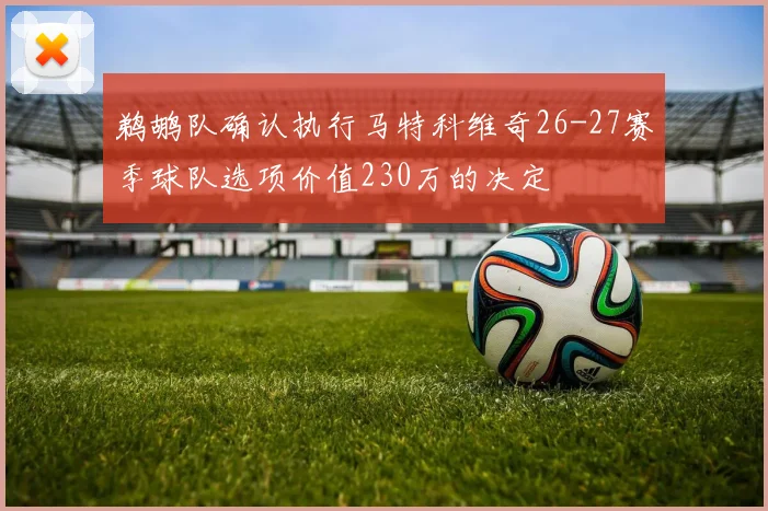 鹈鹕队确认执行马特科维奇26-27赛季球队选项价值230万的决定
